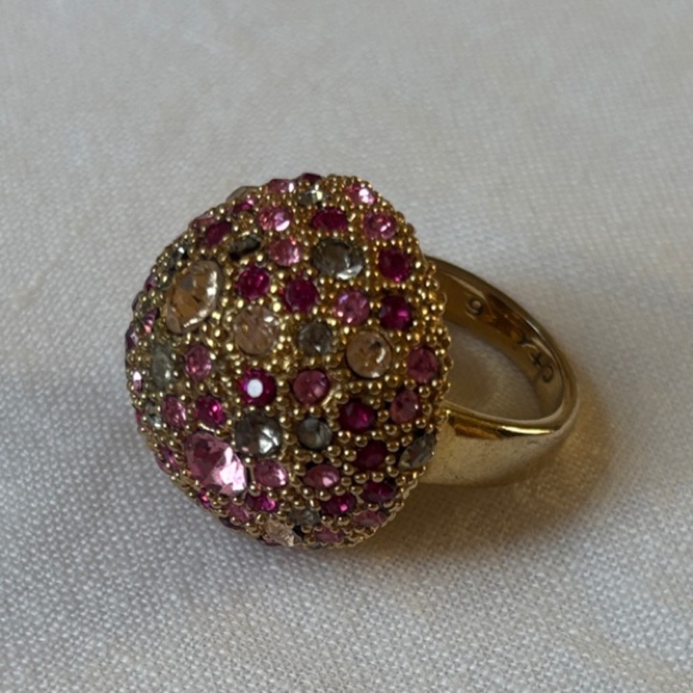 Pink and Gold Rhinestone Dome Ring